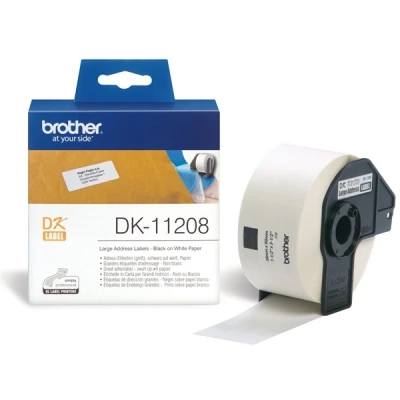 Image of BROTHER, DK 11208 Label Roll, Large Address Labels, Black on White, 400 38 mm (W) x 90 (L), Brother Genuine Supplies