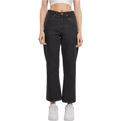 Image of Urban Classics Women&#039;s Ladies Cropped Straight Leg Denim Pants Trouser, Black Washed, 8