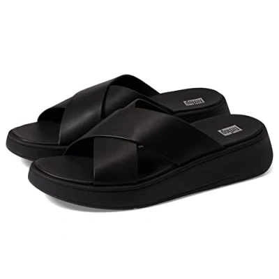 Image of Fitflop Flatform Cross Slides Heeled mules, Women&#039;s, Size: 8, Black Leather