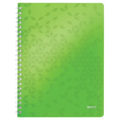 Image of Leitz 46380054 A4 Flexible Cover Notebook, Green, Wire Bound, 80 Sheets, Squared Paper, 90 gsm Ivory WOW Range