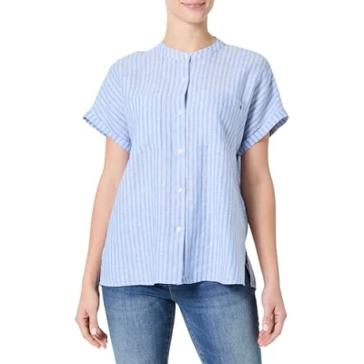 Image of Tommy Hilfiger Collarless Blouse Buttondown blouse, Women&#039;s, Size: 14, Blue spell