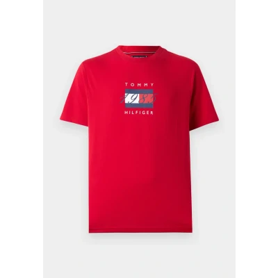 Image of Tommy Hilfiger Linear FLAG Graphic TEE Unisex Print Tshirt, Size: XS, Medium red