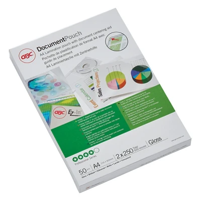 Image of GBC A4 2x250 Micron Gloss Laminating Pouches, Pack of 50, 3740449