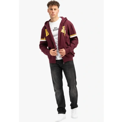 Image of Lonsdale Men&#039;s Darfield Sweat Jacket, Oxblood/Yellow/White, XL, XL