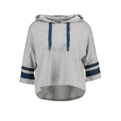 Image of Urban Classics Ladies Taped Short Sleeve Hoody Hoodie, Women&#039;s, Size: XS, Grey/navy