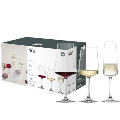 Image of Schott Zwiesel MioVino Glasses Set (12 Starter Set), Timeless Wine and Champagne in Set, Dishwasher Safe Tritan Crystal Glasses, Made Germany (Item No. 124072)