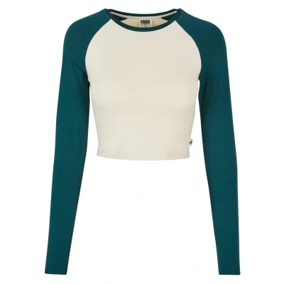 Image of Urban Classics Women&#039;s Ladies Organic Cropped Retro Baseball Longsleeve T Shirt, Whitesand/Jasper, 5XL