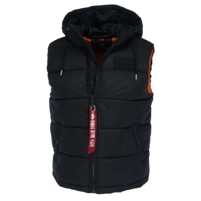 Image of Alpha Industries Hooded Puffer Waistcoat, Men&#039;s, Size: XXL, Black