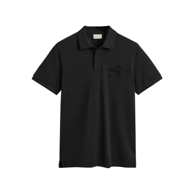 Image of GANT Tonal Shield Polo shirt, Men&#039;s, Size: Medium, Black