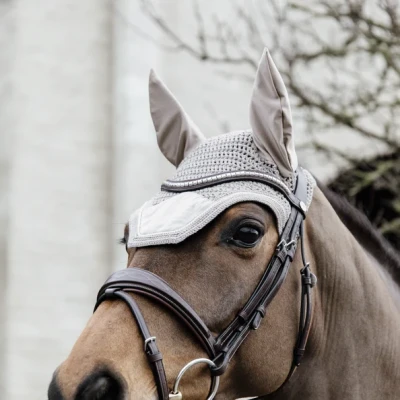 Image of Kentucky Horsewear Wellington Basic Velvet Fly Veil Beige Horse Hood Riding Equestrian