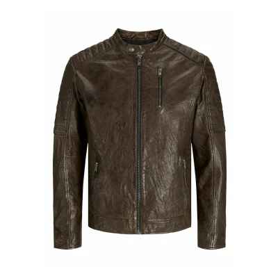 Image of Jack &amp; Jones Leather jacket, Men&#039;s, Size: Small, Brown stone