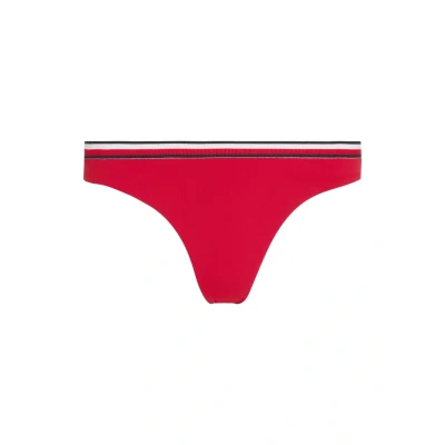 Image of Tommy Hilfiger Global Stripe Scheeky HIGH LEG Bikini bottoms, Women&#039;s, Size: XL, Primary red