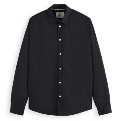 Image of Scotch &amp; Soda Men&#039;s Core Poplin Solid Shirt, Black, L