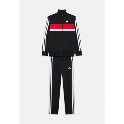 Image of adidas Performance Seasonal Essentials Tiberio Stripes Tricot Tracksuit Junior Unisex for kids, Size: 7 8y, Black/white/pure ruby