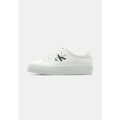 Image of Calvin Klein Jeans VULC Flatform Laceup Trainers, Women&#039;s, Size: 4, Bright white leather and imitation