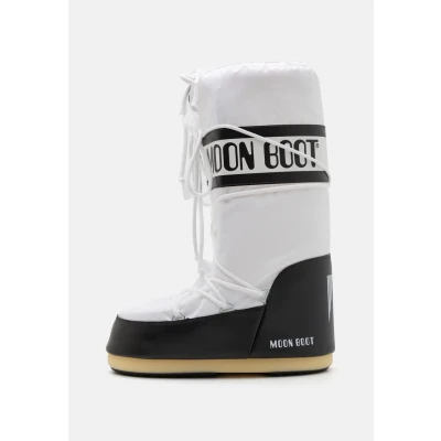 Image of Moon Boot ICON Unisex Laceup boots, Size: 8 9.5, Black/white Imitation leather/ textile