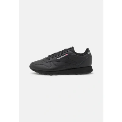 Image of Reebok Classic Leather Unisex Trainers, Size: 9.5, Black and textile