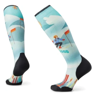 Image of Smartwool Women&#039;s Ski Targeted Cushion Snow Bunny Print OTC Socks, CAPRI, Small