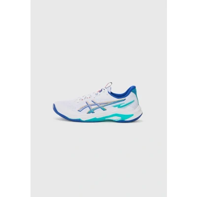 Image of Asics Netburner Ballistic Handball shoes, Men&#039;s, Size: 8.5, White/asics blue shoes