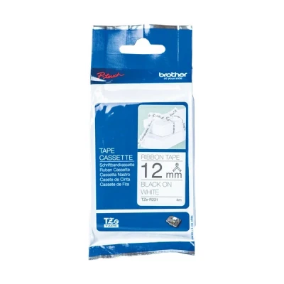 Image of Brother TZe R231 Labelling Tape Cassette, Black on White, 12mm (W) x 4M (L), Ribbon Tape, Genuine Supplies