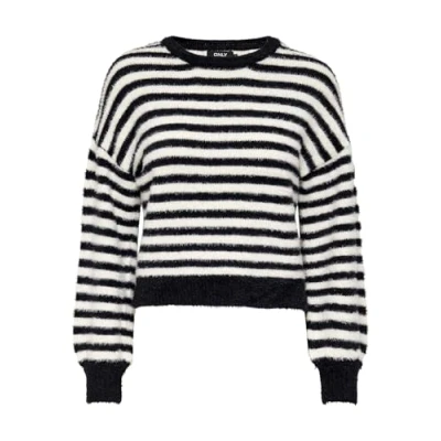 Image of ONLY Women&#039;s Onlpiumo L/S Pullover Cc Knt Sweater, Black/Stripes:w. Egret, S