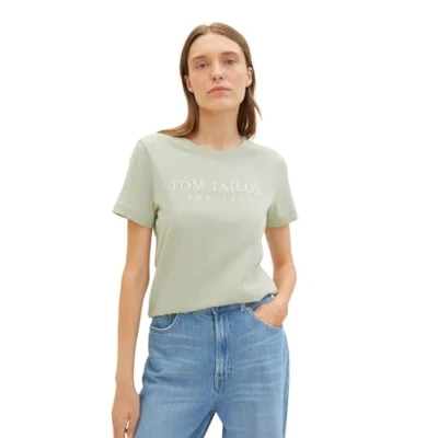 Image of TOM Tailor LOGO Print Tshirt, Women&#039;s, Size: Small, Desert green