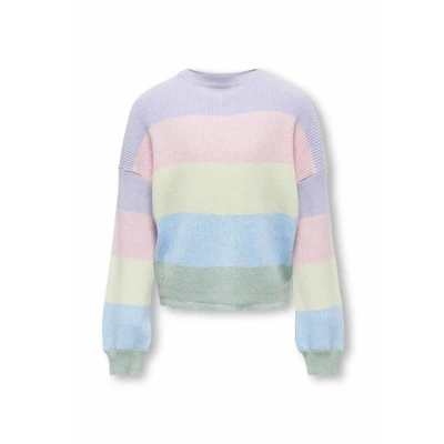 Image of ONLY Girl&#039;s Kogsandy L/S Stripe Pullover KNT Noos Knitted Jumper, Silt Green, 110 116