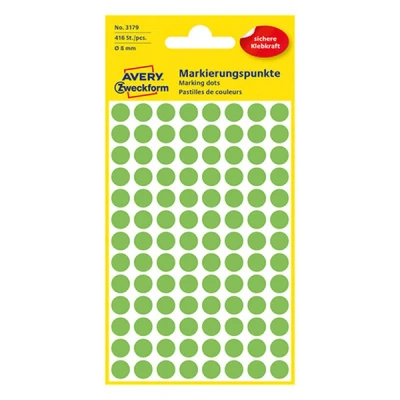 Image of Avery Zweckform Self Adhesive Marking Dots, Diameter: 8 mm Single 4 Blatt, 416 Etiketten Fluorescent Green