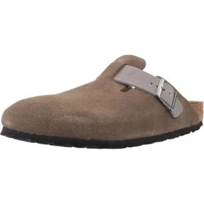 Image of Birkenstock Boston Regular Mules, Men&#039;s, Size: 7, Concrete gray Suede