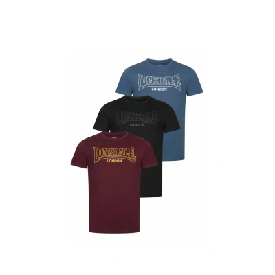 Image of Lonsdale Normale Passform Dreierpack Print Tshirt, Men&#039;s, Size: XXL, Black navy oxblood