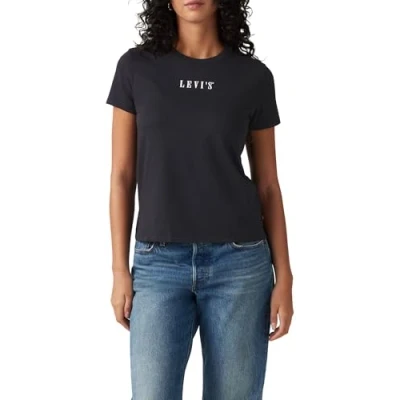 Image of Levi&#039;s THE Perfect TEE Print Tshirt, Women&#039;s, Size: XS, Serif emb caviar