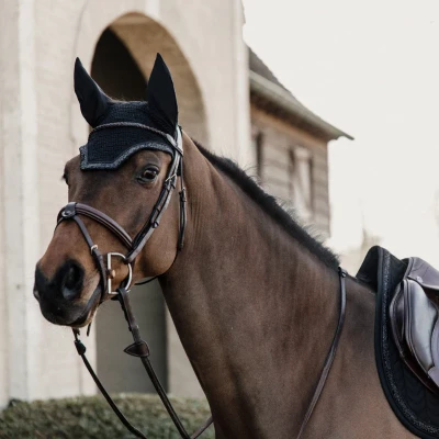 Image of Kentucky Horsewear Fly Veil Wellington Glitter Stone Black Horse Hood Riding Equestrian