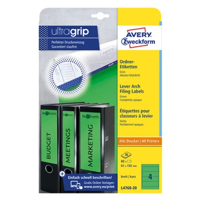 Image of Avery Zweckform L4768 100 Folders A4 (Pack of 400 Labels 192 x 61 mm Sheets Green
