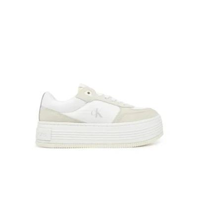 Image of Calvin Klein Jeans BOLD LACE Trainers, Women&#039;s, Size: 5, Bright white/creamy white/cloud blu Leather and textile