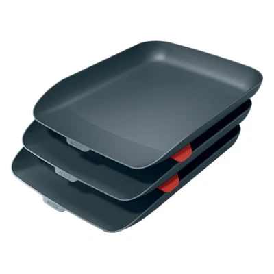 Image of Leitz A4 Letter Tray, Set Of Three, Cosy Range, Velvet Grey, 53582089