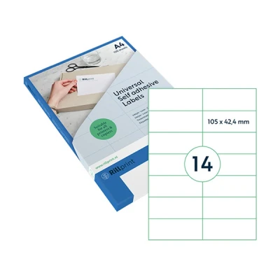 Image of Rillprint Multi Purpose Self Adhesive Labels Transparent Matt 350 Pieces 105 x 42.4 mm 14 per A4 Sheet Printable &amp; Removable Universal Address Stickers 25 Sheets