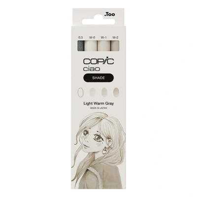 Image of Copic Ciao Shade Set Light Warm Grey, 3 Twin Markers with One Medium and Brush Tip, Includes Multiliner Grey 0.3 mm