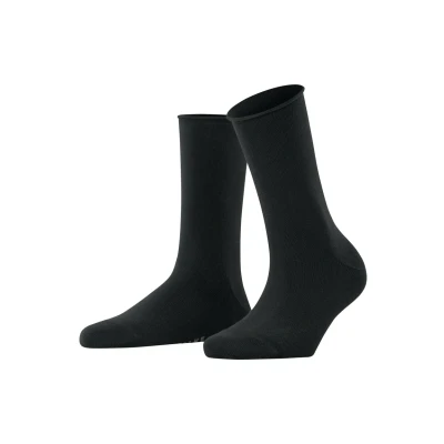 Image of FALKE Women&#039;s Happy 2 Pack Socks Breathable Cotton Reinforced Extra Soft On Skin Plain Comfort Rolled Cuffs For A Grip The Leg Suitable Diabetics Multipack Pairs, Black (Black 3000),
