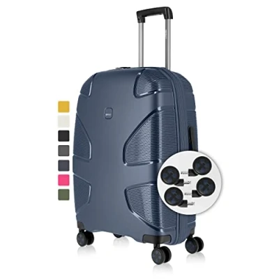 Image of IMPACKT IP1 4 wheel hard case made from recycled material, sustainable travel suitcase with interchangeable click Wheels, Glacier Blue, 67 cm (Größe M), Casual