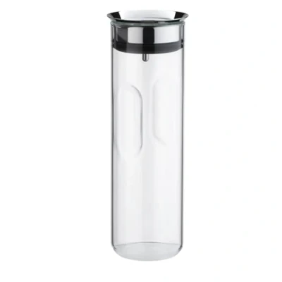 Image of WMF Motion Water Carafe 1.25 Litres Height 29 cm Glass Closeup Silicone Lid Lock Handle Dishwasher Safe, Silver, 9.8