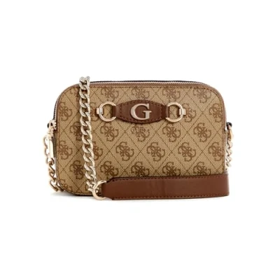 Image of Guess IZZY Camera BAG Across body bag, Women&#039;s, Size: One Size, Latte logo/brown