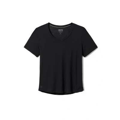 Image of Smartwool Active Ultralite Vneck Short Sleeve Sports Tshirt, Women&#039;s, Size: Small, Black