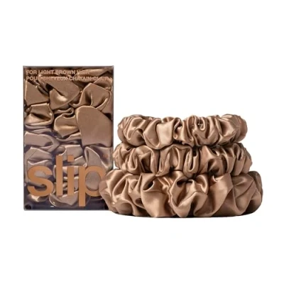 Image of Slip Pure Silk Back To Basics Assorted Scrunchie Set (Various Colours) Light brown