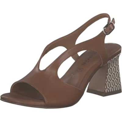 Image of Tamaris Damen Sandale mit Absatz Leder Modischer Schuh; COGNAC, EU 38