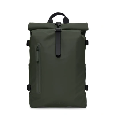 Image of Rains Rolltop Large Unisex Rucksack, Size: One Size, Green
