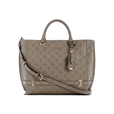 Image of GUESS Zarela Girlfriend Tote Dark Taupe Logo, Logo