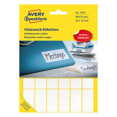 Image of Avery Zweckform 3324 Multipurpose Labels 38 x 18 mm Pack of 648