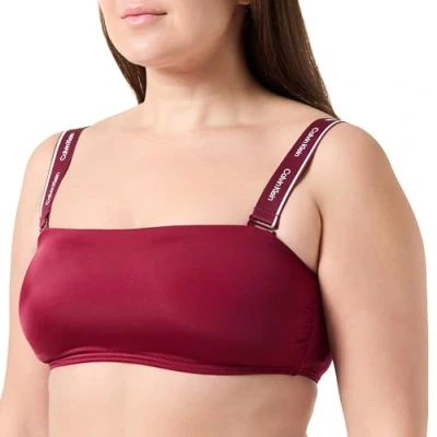 Image of Calvin Klein Swimwear Removable Straps Bandeau Bikini top, Women&#039;s, Size: Large, Plum glaze