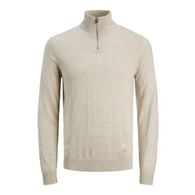 Image of Jack &amp; Jones Jjeemil HALF ZIP Jumper, Men&#039;s, Size: Small, Oatmeal