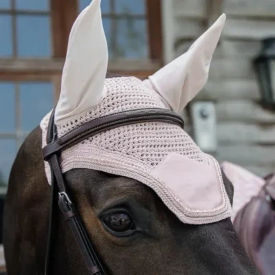 Image of Kentucky Horsewear Fly Hood Wellington Velvet Pearls Soft Rose Full Size Hoods Horse &amp; Equestrian